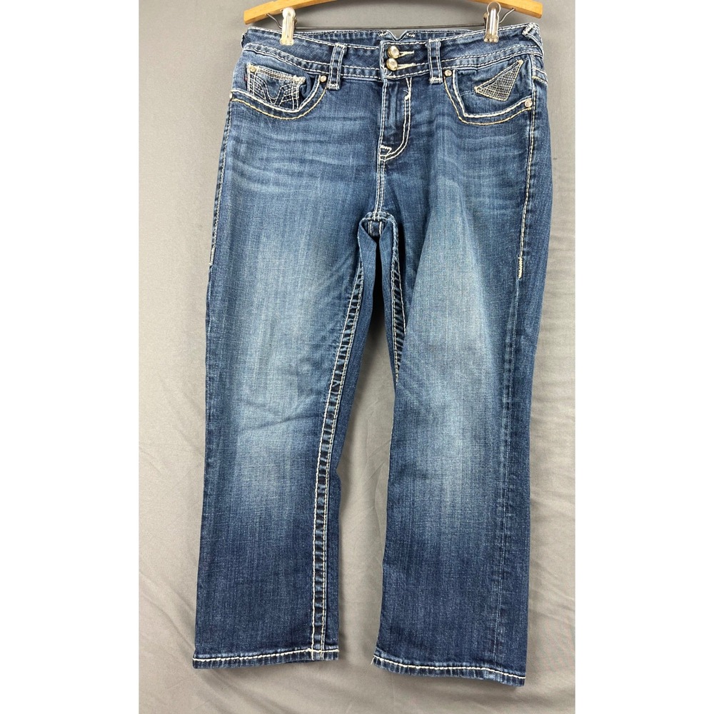 Vigoss Chelsea Capri Jeans Womens 8 Medium Wash Embroidered Rhinestone Good